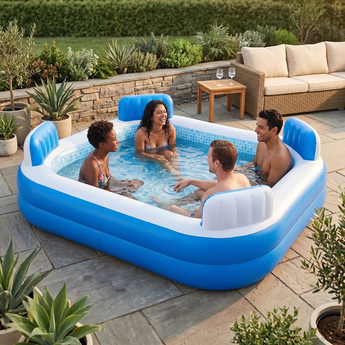 Inflatable Pool Built-In Cushioned Seats & Cup Holders