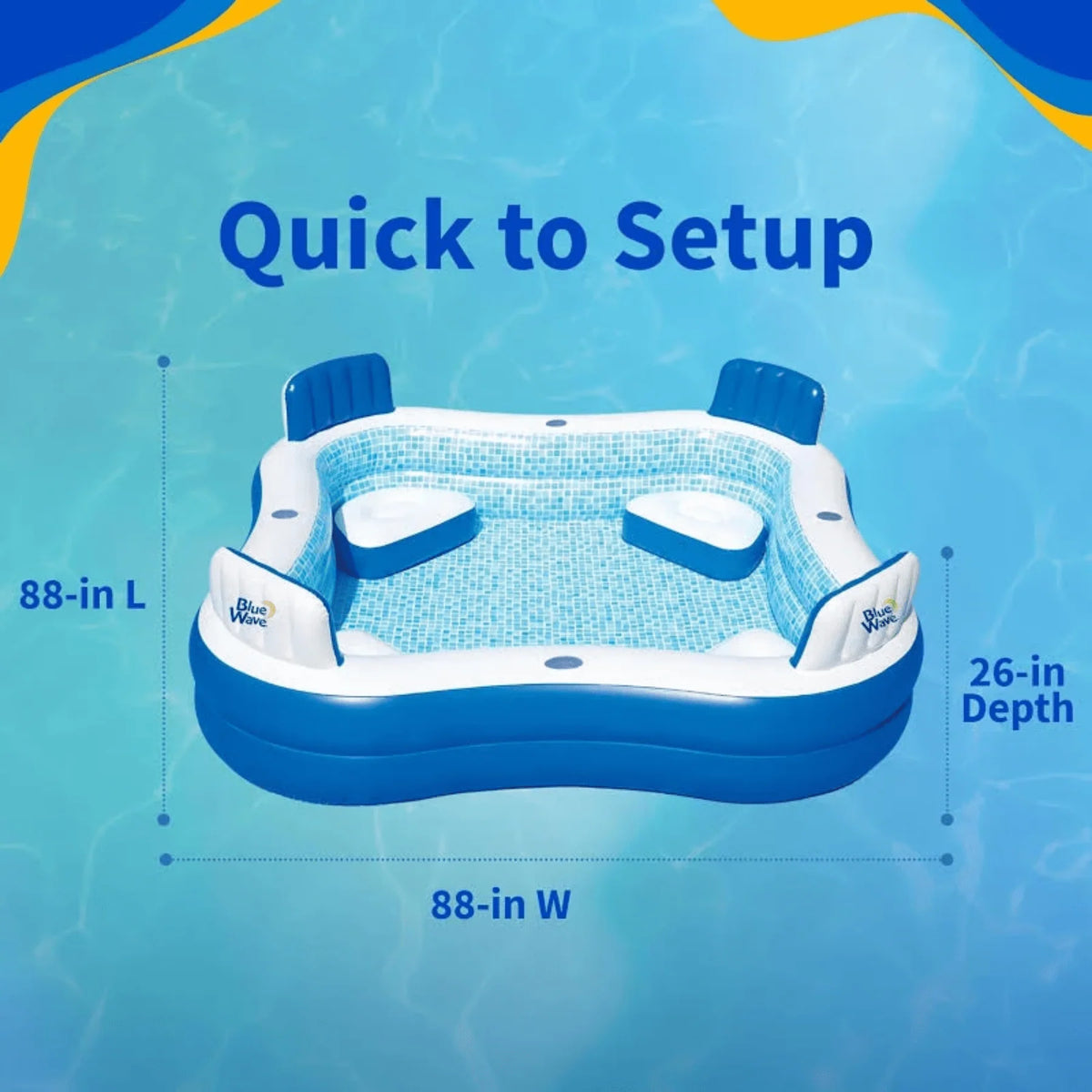 Inflatable Pool Built-In Cushioned Seats & Cup Holders