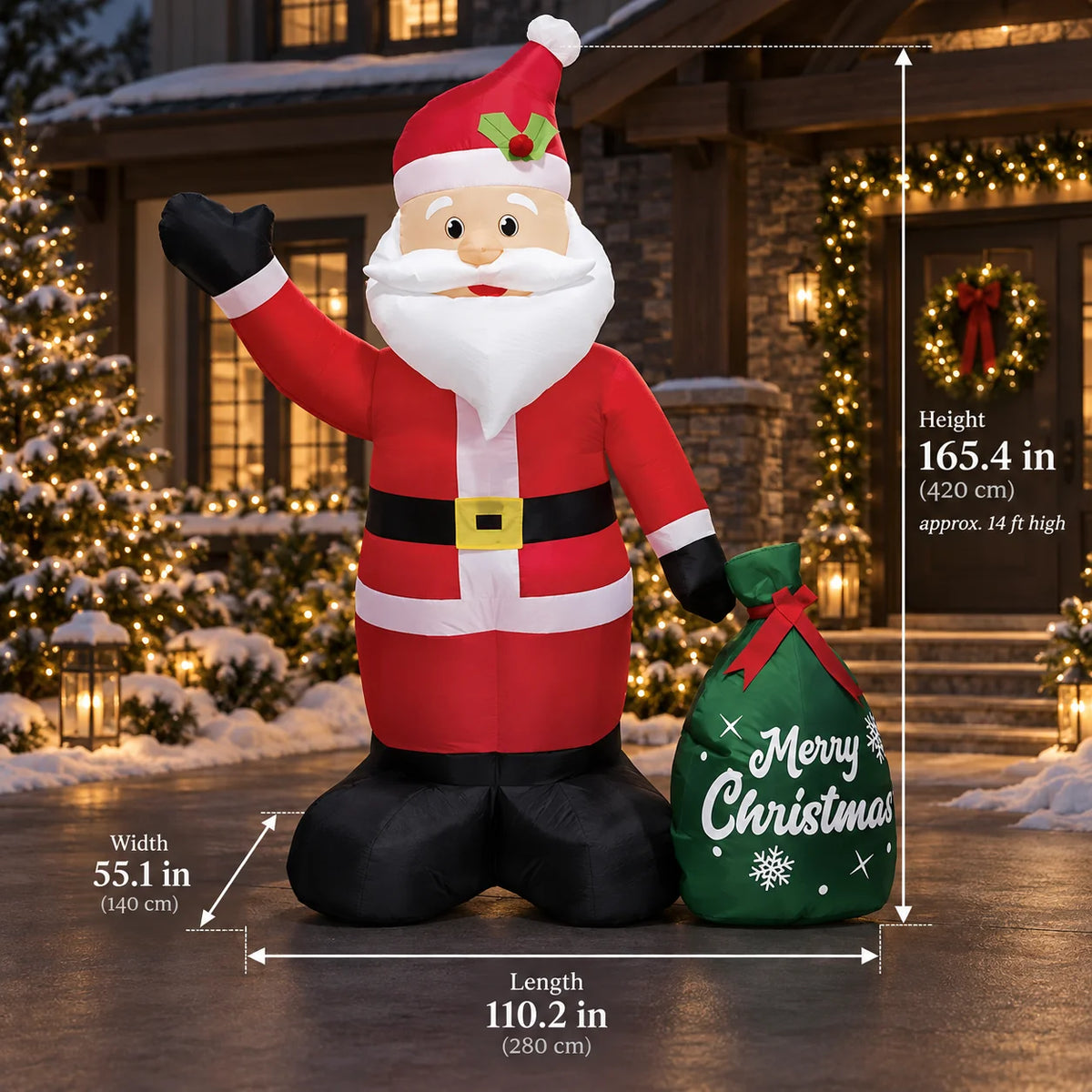 Inflatable Santa 14 Ft LED Lights Built-In Fan