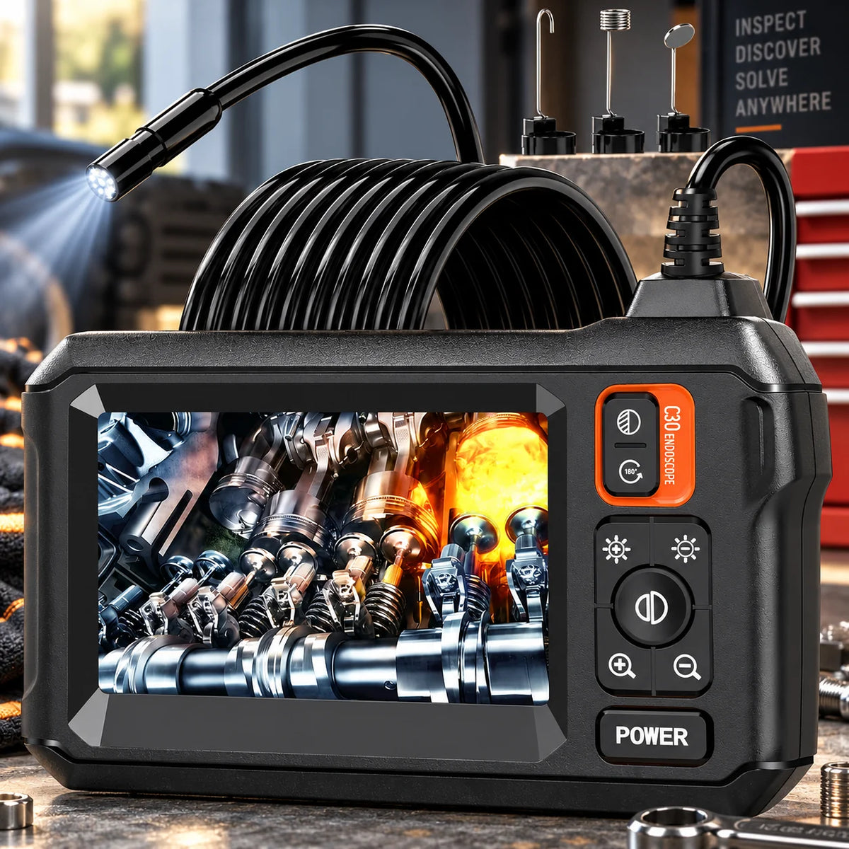 Inspection Camera 50 Foot Semi-Rigid Cable 4.3 Inch Screen