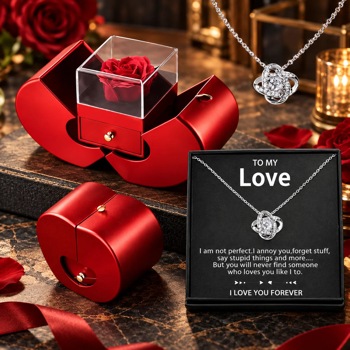 Jewelry Box Apple-Shaped Preserved Rose Matte Finish