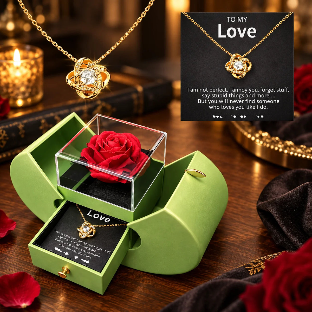 Jewelry Box Apple-Shaped Preserved Rose Matte Finish