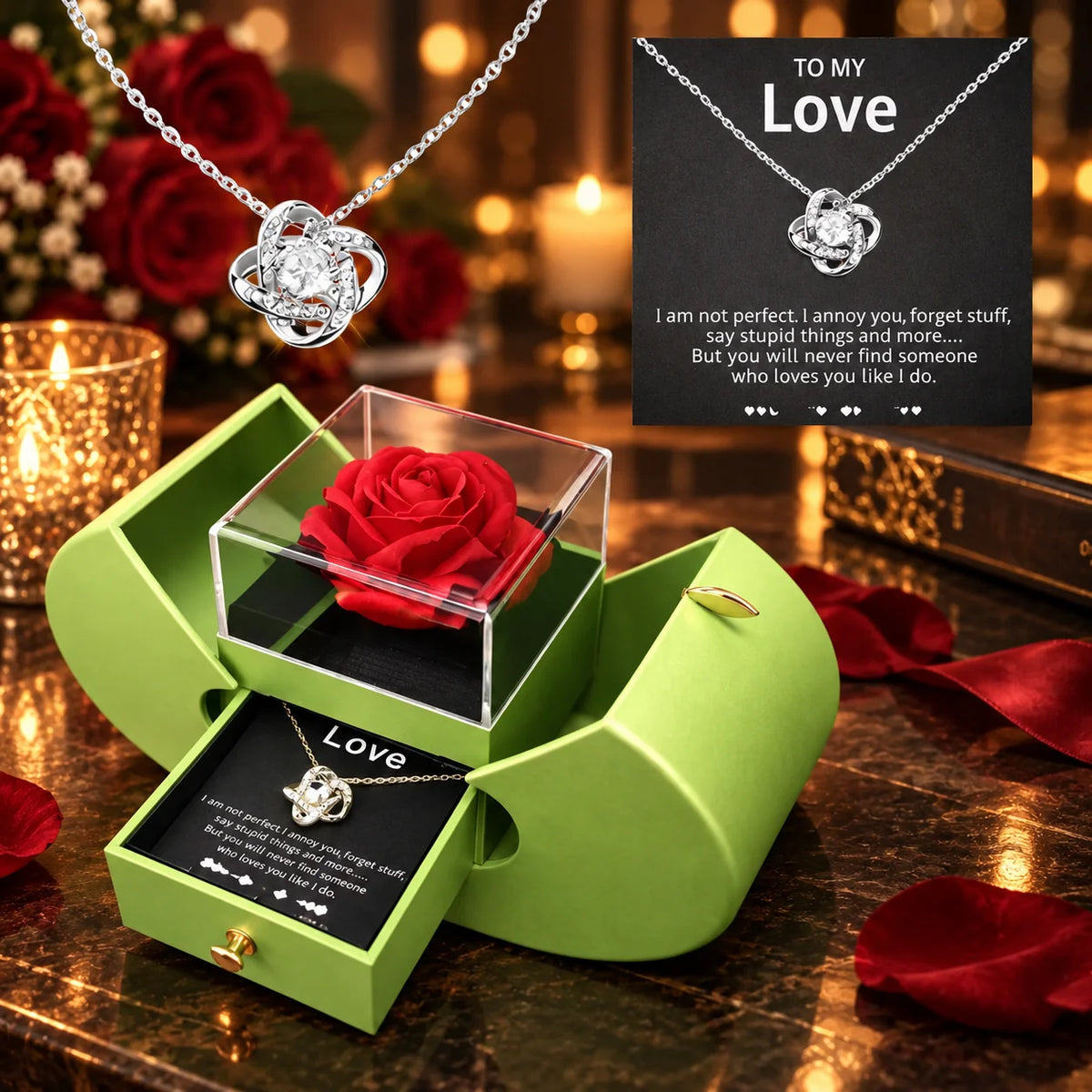 Jewelry Box Apple-Shaped Preserved Rose Matte Finish
