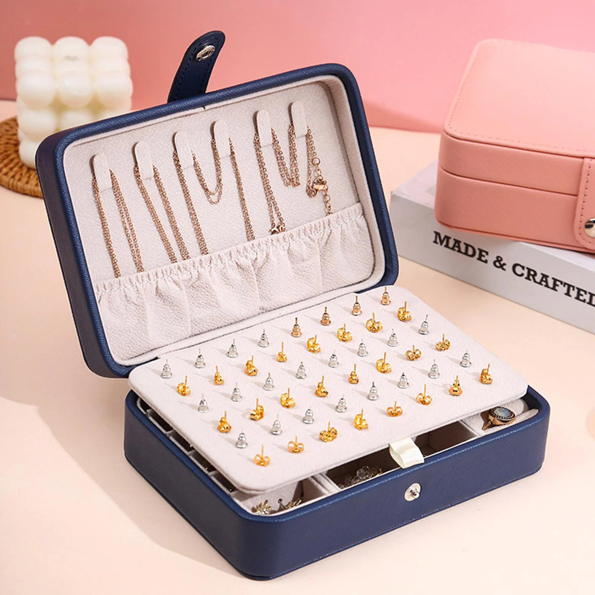 Jewelry Box Leather Flip-Top Multiple Compartments