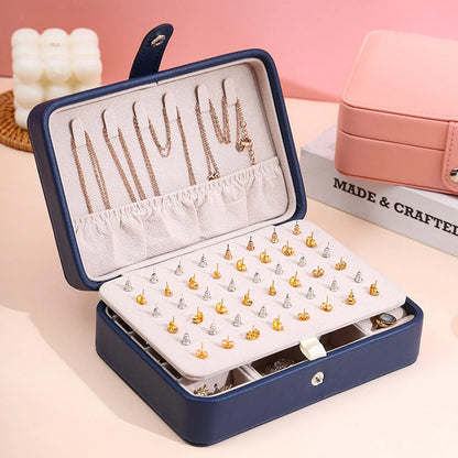 Jewelry Box Leather Flip-Top Multiple Compartments