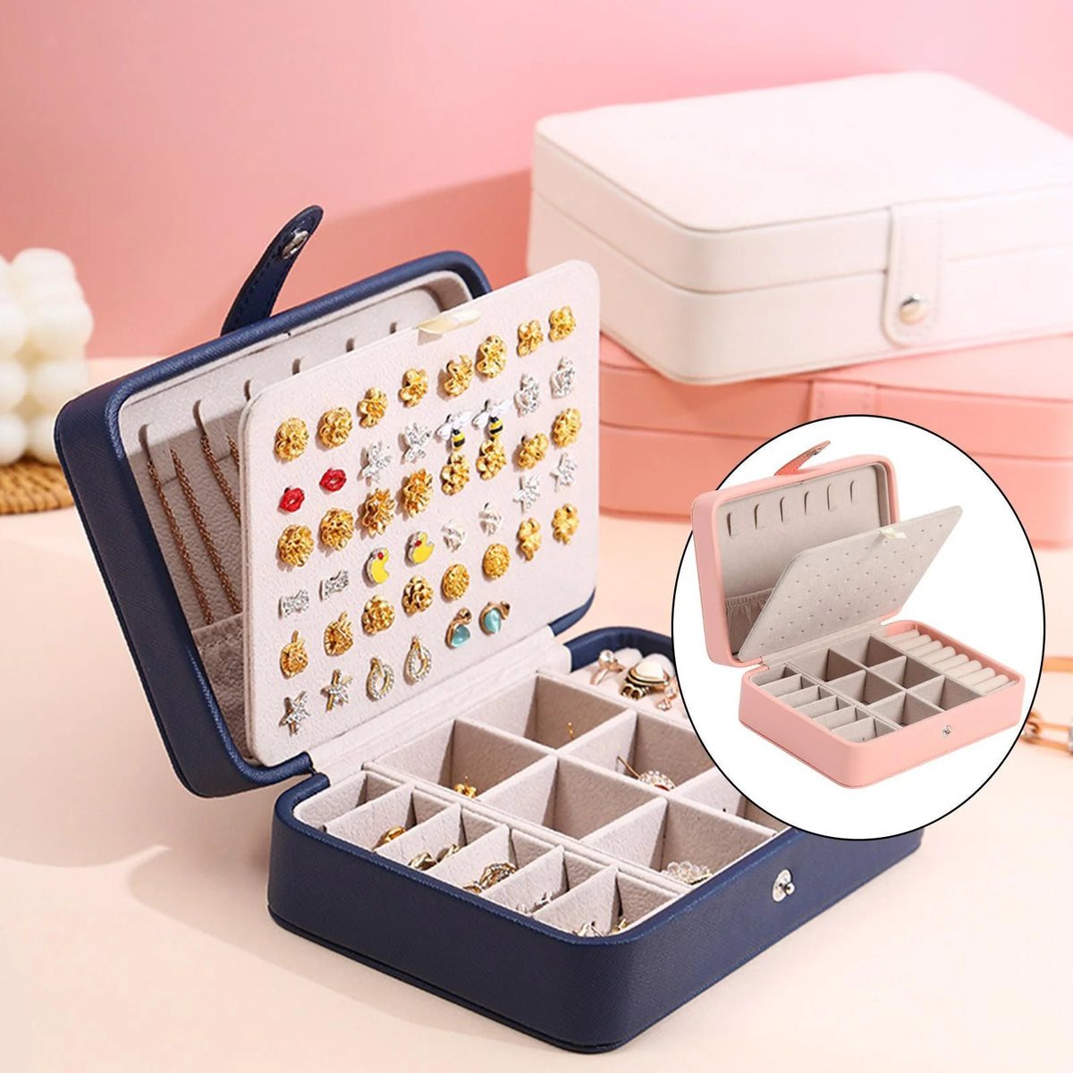 Jewelry Box Leather Flip-Top Multiple Compartments