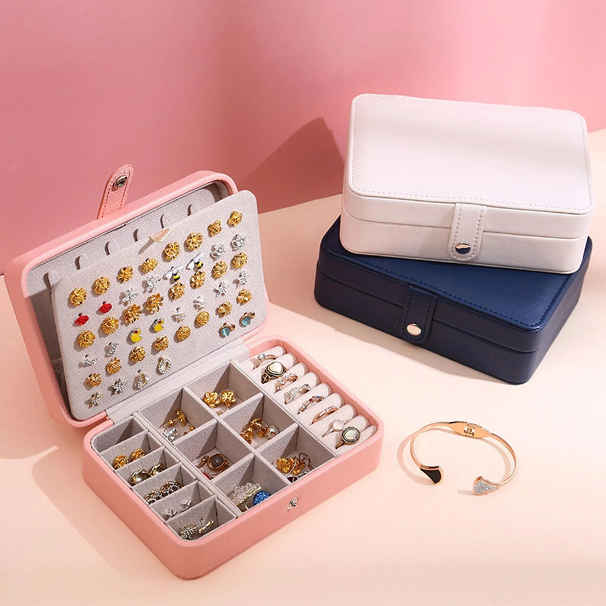 Jewelry Box Leather Flip-Top Multiple Compartments