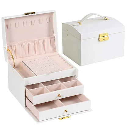 Jewelry Box Three-Layer Velvet-Lined Leather