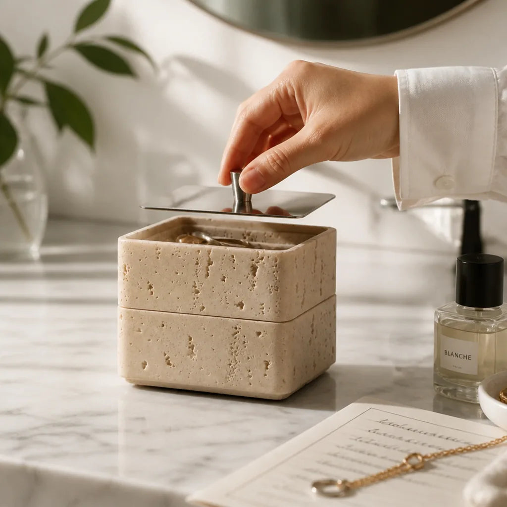 Jewelry Organizer Compact Natural Stone Glossy Finish