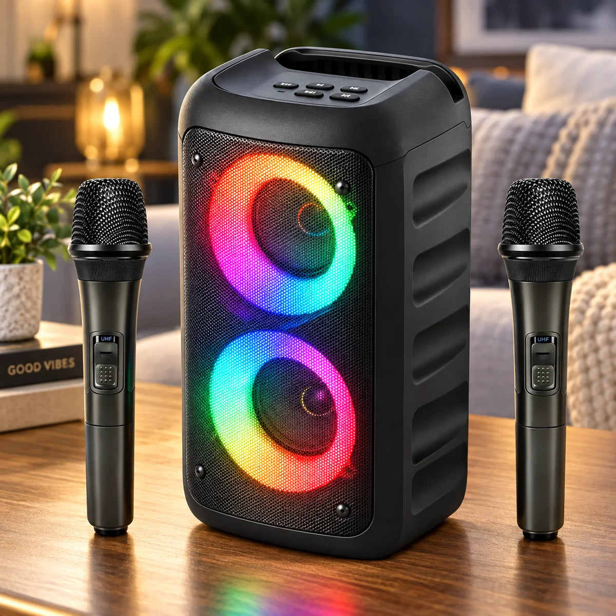 Karaoke Machine Dual Wireless Mics & Bluetooth 5.2