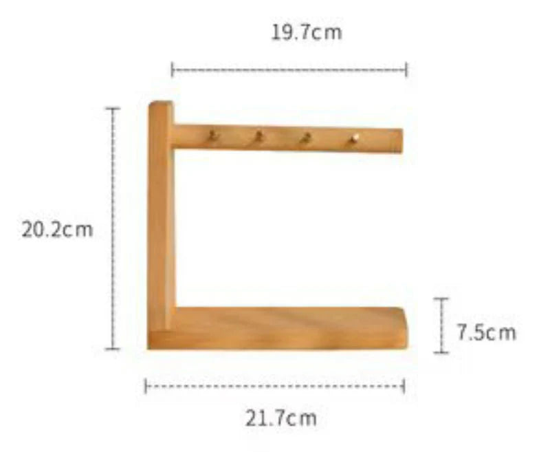 Key Organizer Solid Wood Shelf With 6 Brass Hooks