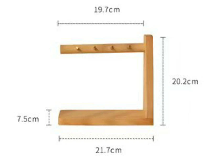 Key Organizer Solid Wood Shelf With 6 Brass Hooks