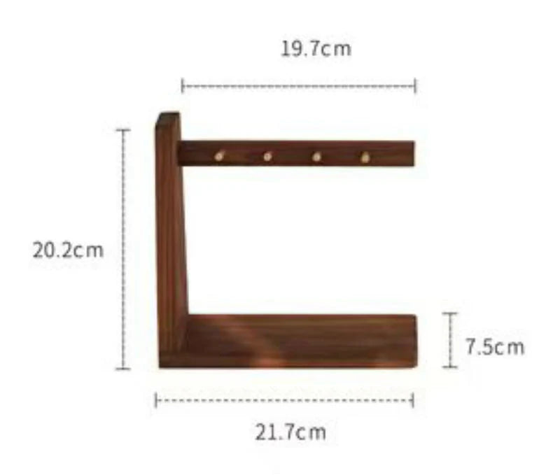 Key Organizer Solid Wood Shelf With 6 Brass Hooks