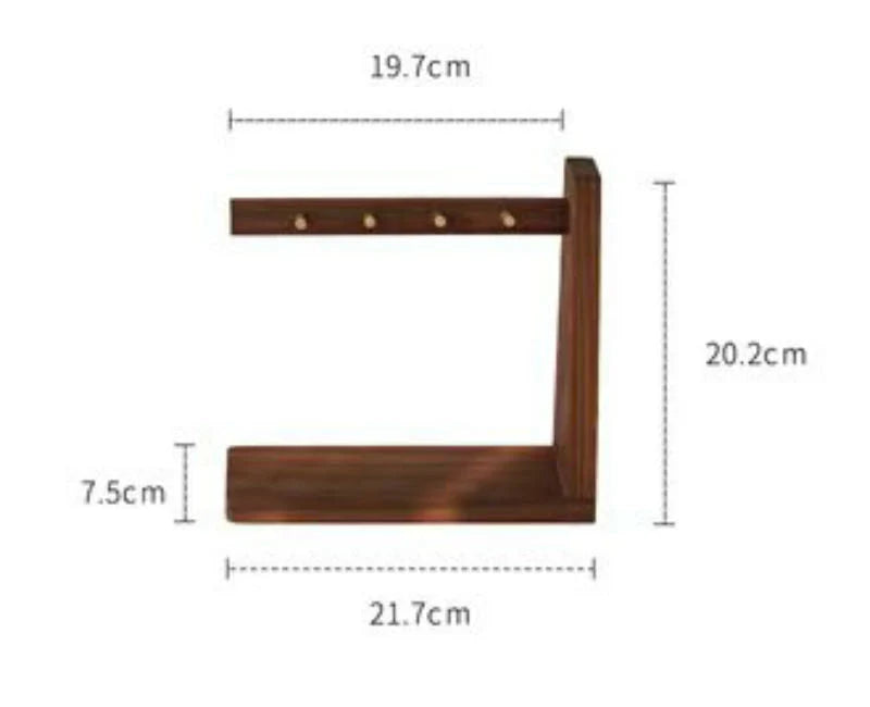 Key Organizer Solid Wood Shelf With 6 Brass Hooks