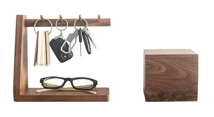 Key Organizer Solid Wood Shelf With 6 Brass Hooks