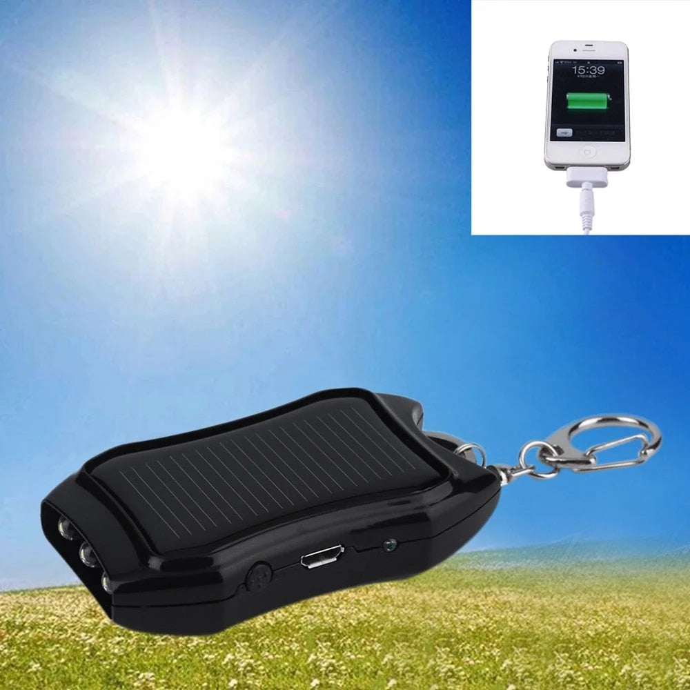 Keychain Power Bank Solar Charging LED Flashlight