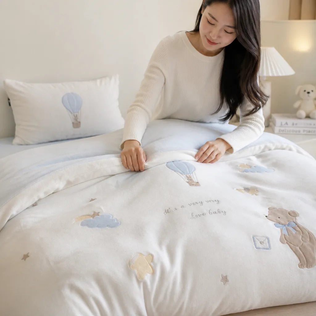 Kids Bedding Set Cotton Breathable Teddy & Balloon Print