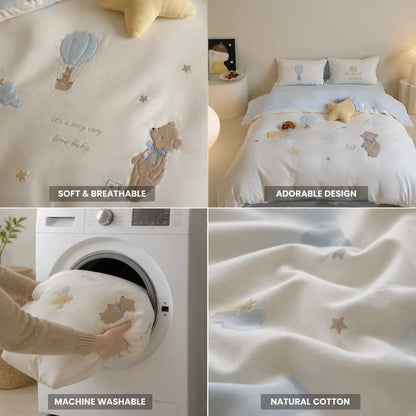 Kids Bedding Set Cotton Breathable Teddy & Balloon Print