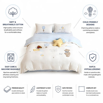 Kids Bedding Set Cotton Breathable Teddy & Balloon Print