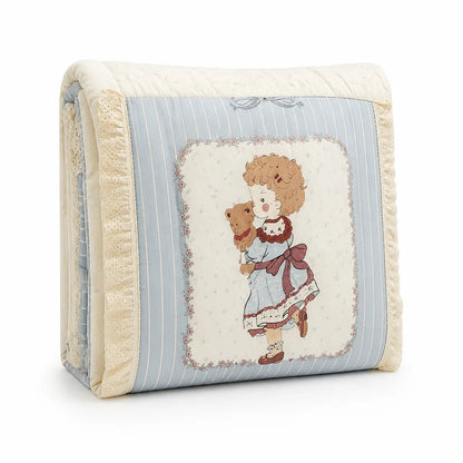 Kids Bedding Set Quilted Bear Motif Lace Ruffle 4-Piece