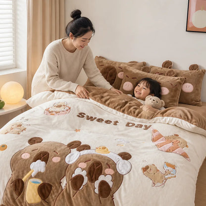 Kids Bedding Set Quilted Plush Warming Microfiber