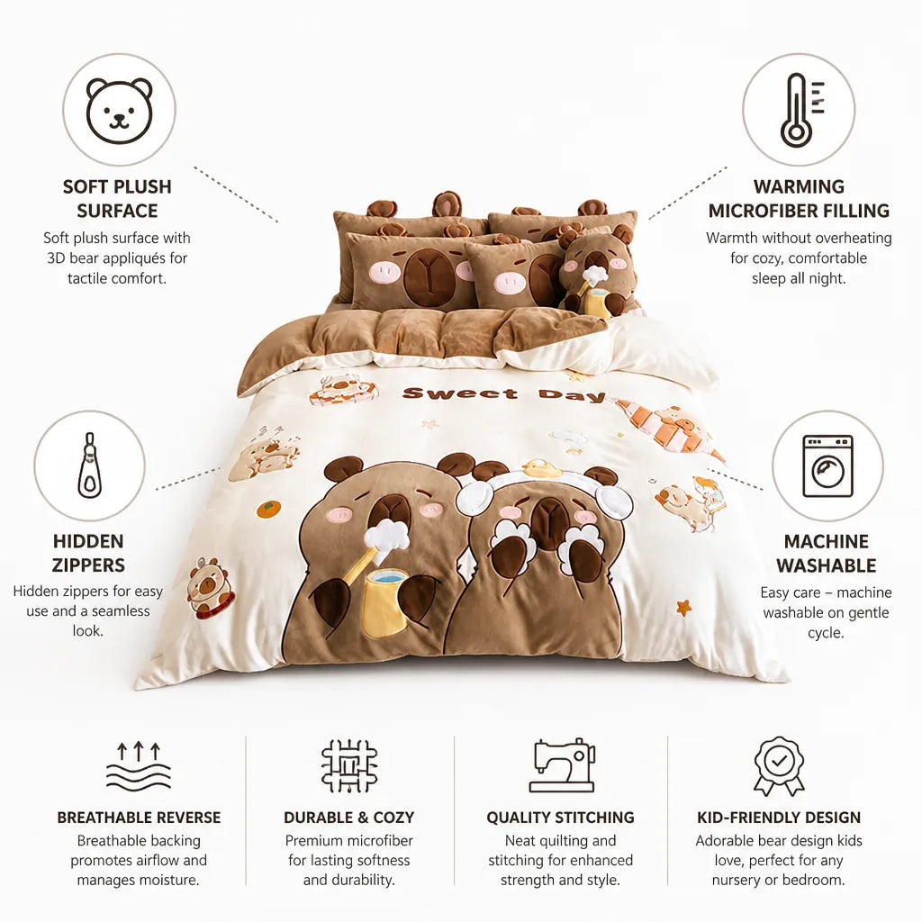 Kids Bedding Set Quilted Plush Warming Microfiber
