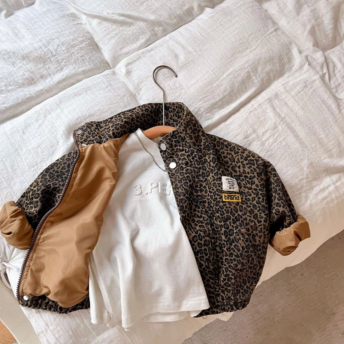 Kids Jacket Leopard Print Zipper Closure & Breathable Fabric