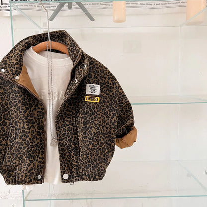 Kids Jacket Leopard Print Zipper Closure & Breathable Fabric
