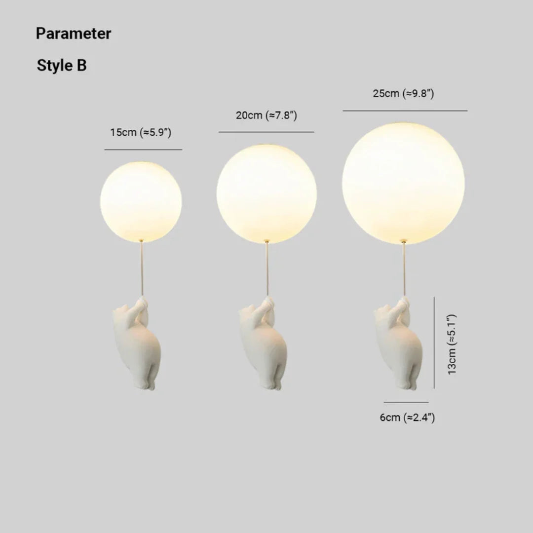 Kids Pendant Lamp Cartoon Bear Balloon Built-In LED