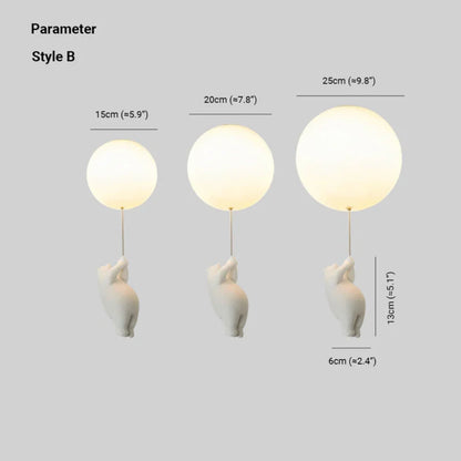 Kids Pendant Lamp Cartoon Bear Balloon Built-In LED