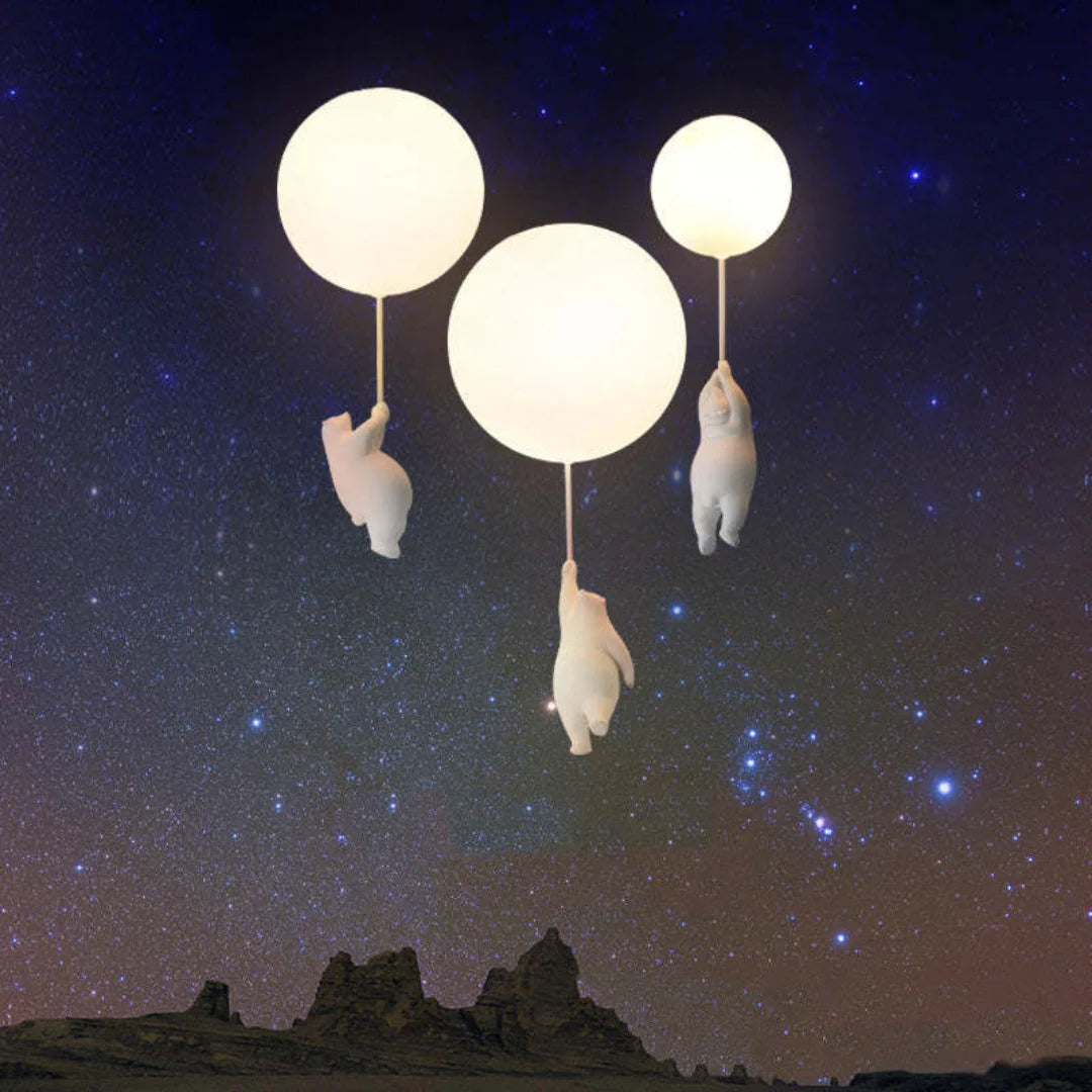 Kids Pendant Lamp Cartoon Bear Balloon Built-In LED