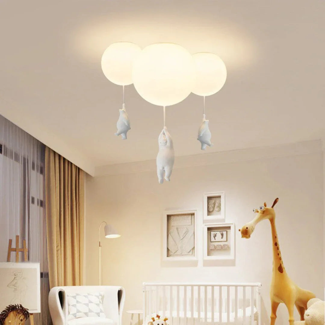 Kids Pendant Lamp Cartoon Bear Balloon Built-In LED