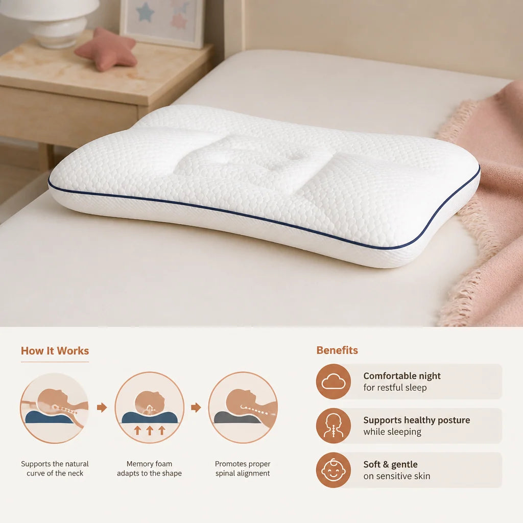 Kids Pillow Contoured Memory Foam Neck Support