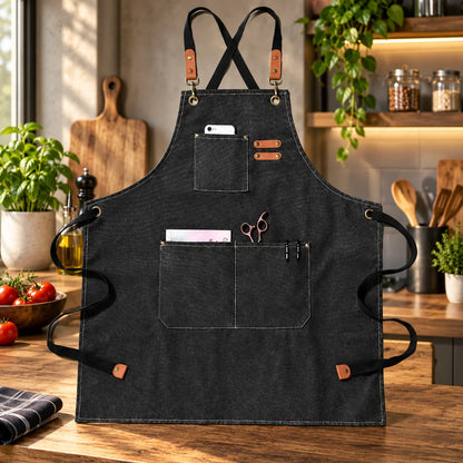 Kitchen Apron Canvas Bib Front Pockets Adjustable Straps
