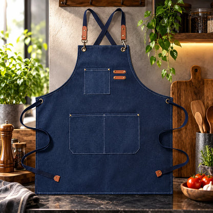 Kitchen Apron Canvas Bib Front Pockets Adjustable Straps