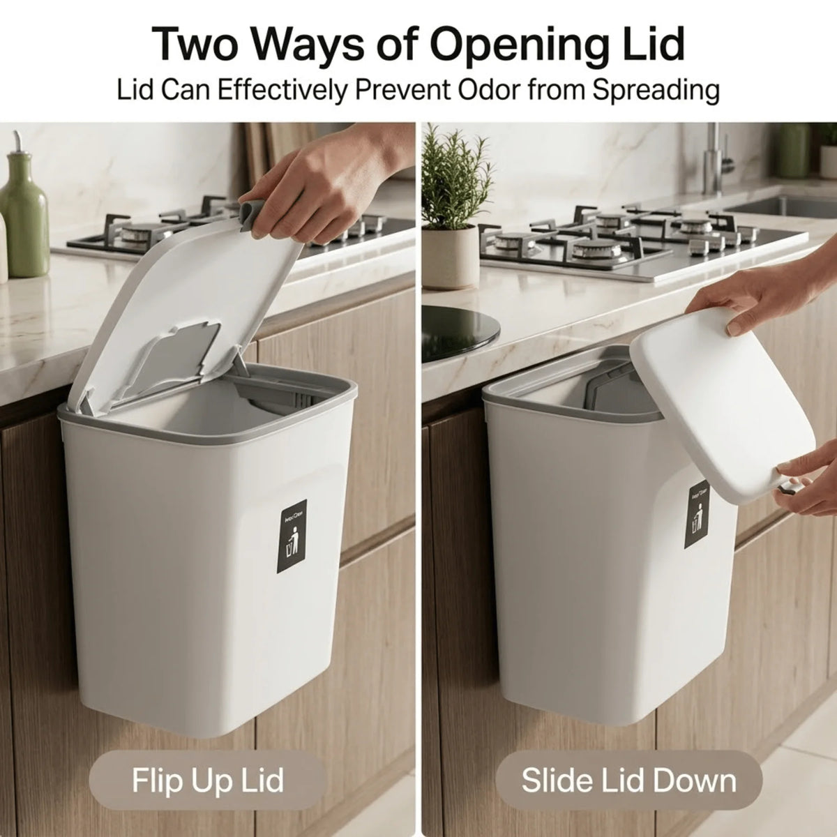 Kitchen Compost Bin Countertop & Wall-Mount Odor-Sealing Dual-Opening Lid