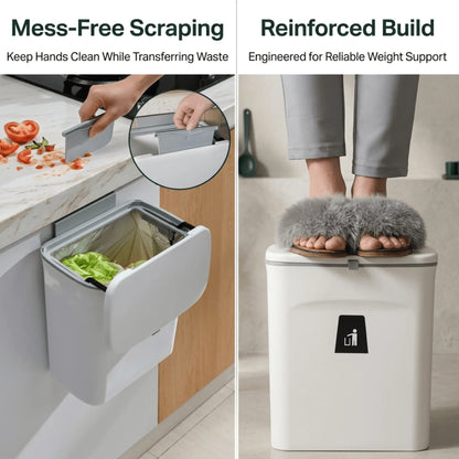 Kitchen Compost Bin Countertop & Wall-Mount Odor-Sealing Dual-Opening Lid