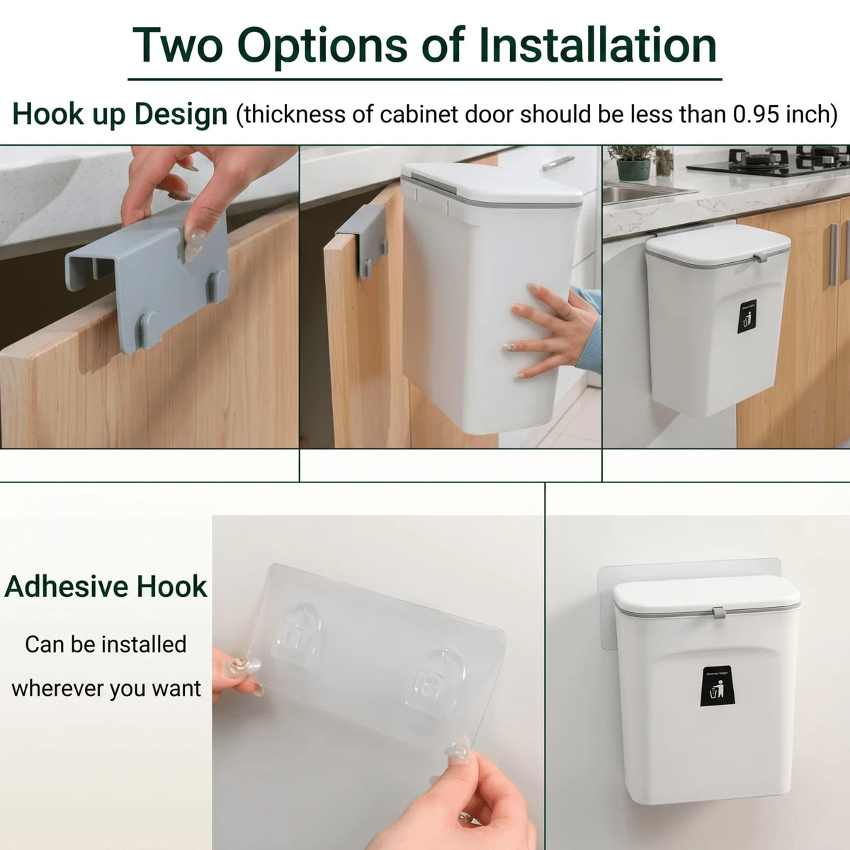 Kitchen Compost Bin Countertop & Wall-Mount Odor-Sealing Dual-Opening Lid