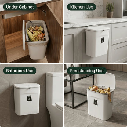 Kitchen Compost Bin Countertop & Wall-Mount Odor-Sealing Dual-Opening Lid