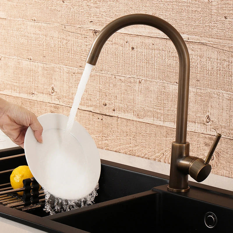 Kitchen Faucet Antique Brass 360° Swivel Stainless Steel Single Handle