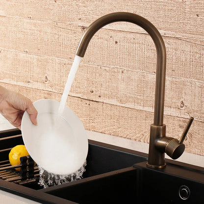 Kitchen Faucet Antique Brass 360° Swivel Stainless Steel Single Handle