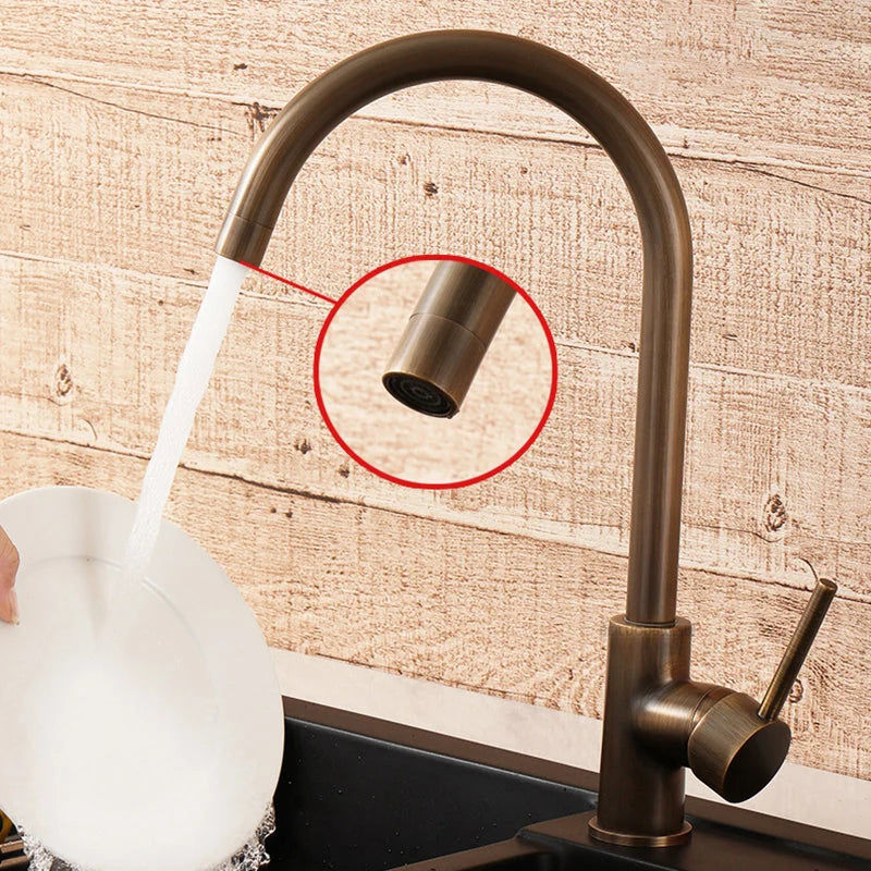 Kitchen Faucet Antique Brass 360° Swivel Stainless Steel Single Handle