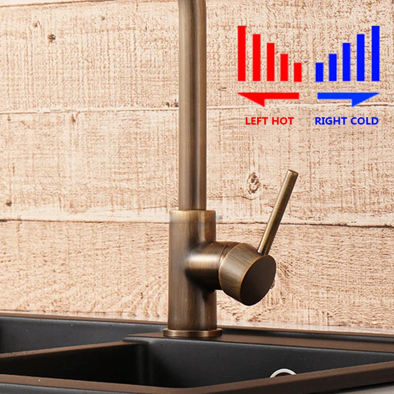 Kitchen Faucet Antique Brass 360° Swivel Stainless Steel Single Handle