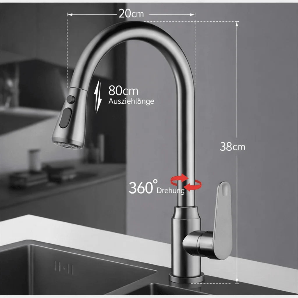 Kitchen Faucet Pull-Out Spray Head 360° Swivel Design