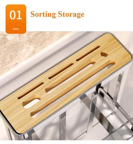 Kitchen Utensil Organizer Stainless Steel Ventilated Drying Rack Side Hooks