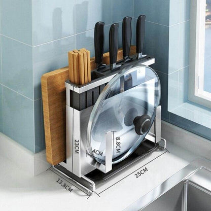 Kitchen Utensil Organizer Stainless Steel Ventilated Drying Rack Side Hooks