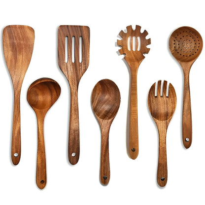 Kitchen Utensil Set Natural Wood Nonstick-Safe 7-Piece