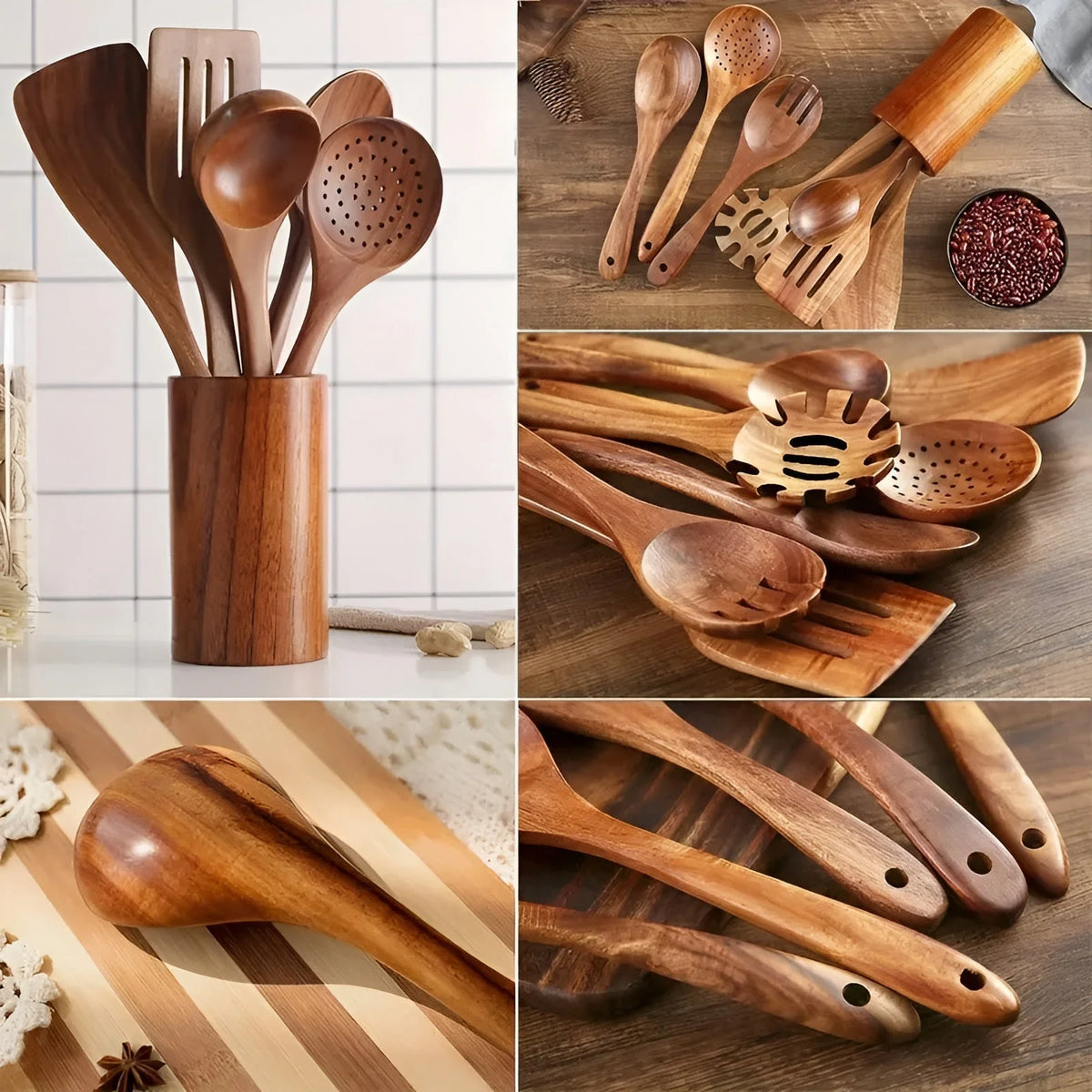 Kitchen Utensil Set Natural Wood Nonstick-Safe 7-Piece