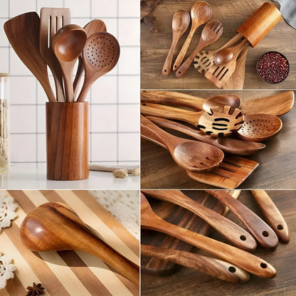 Kitchen Utensil Set Natural Wood Nonstick-Safe 7-Piece
