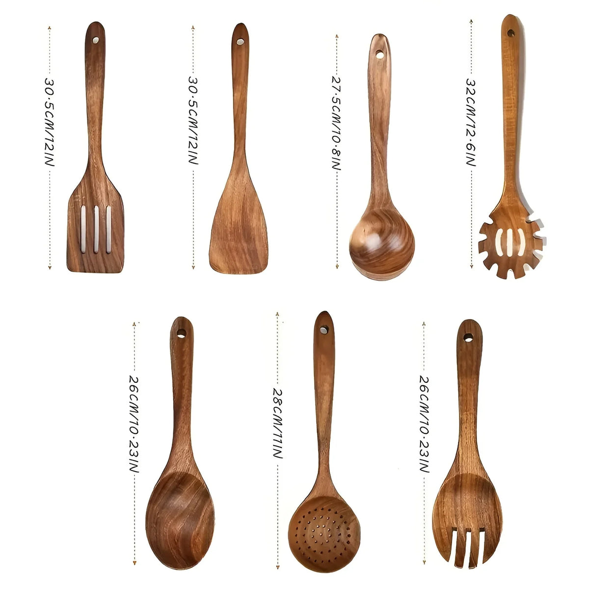 Kitchen Utensil Set Natural Wood Nonstick-Safe 7-Piece